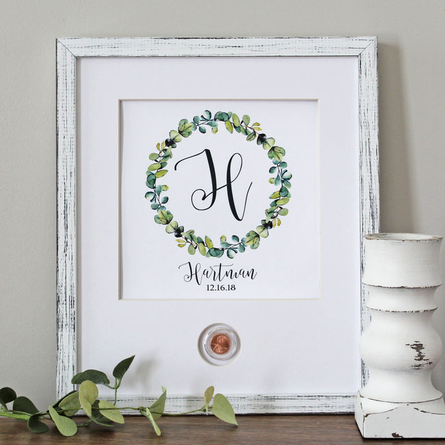 Farmhouse Wreath Wedding Monogram CoinArt