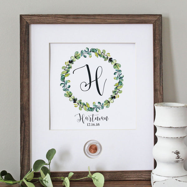 Farmhouse Wreath Wedding Monogram CoinArt