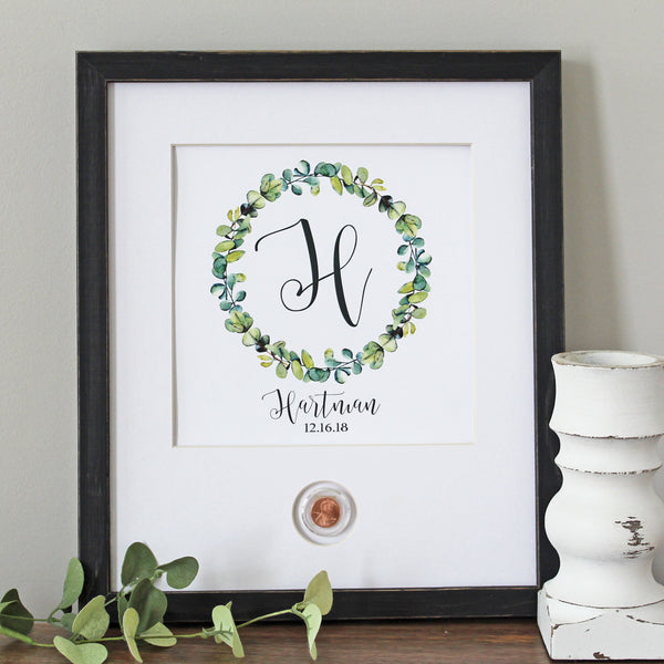 Farmhouse Wreath Wedding Monogram CoinArt